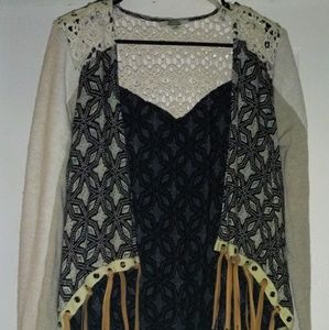 BKE Gimmicks Western Crochet Cardigan w/Fringe